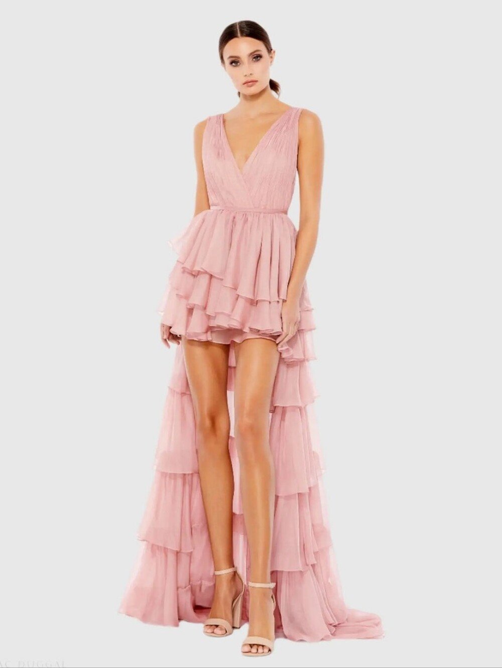 Mac Duggal high-low v-back gown with built-in bodysuit Size 10